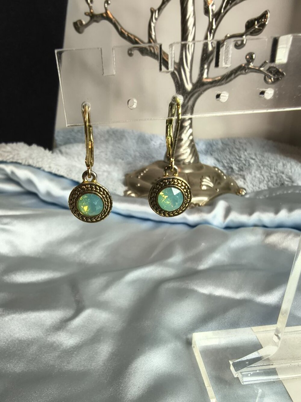 Gold Tone Glass Sparkle Stone Napier Earrings